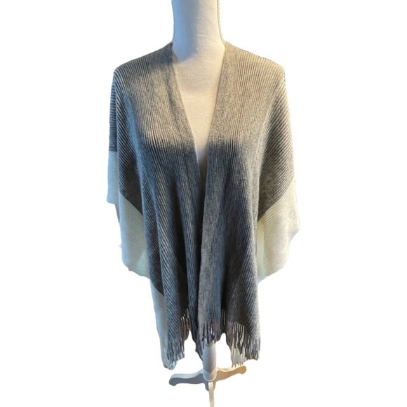 Sweaters - Woman’s Shawl/ Poncho Grey and White
